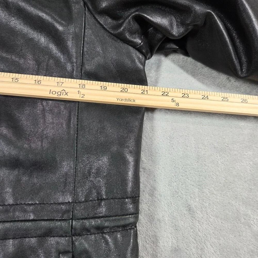 Vintage Sonoma Black Leather Coat Womens Small Fleece Lined Hooded Y2K READ